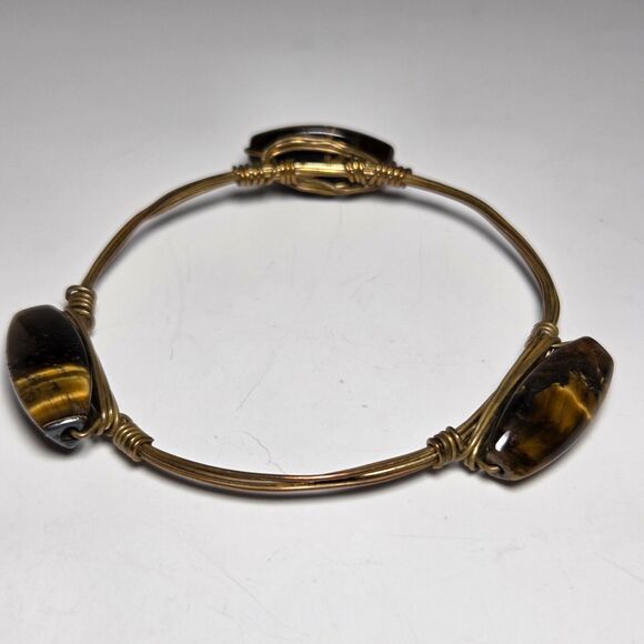 4 Bourbon & Bowties Wire Bangle Bracelets Tigers Eye Aurora Borealis Marbled - Picture 5 of 11